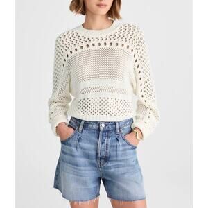 NWOT MADEWELL White Open Stitch Cotton Pullover Sweater Size Medium